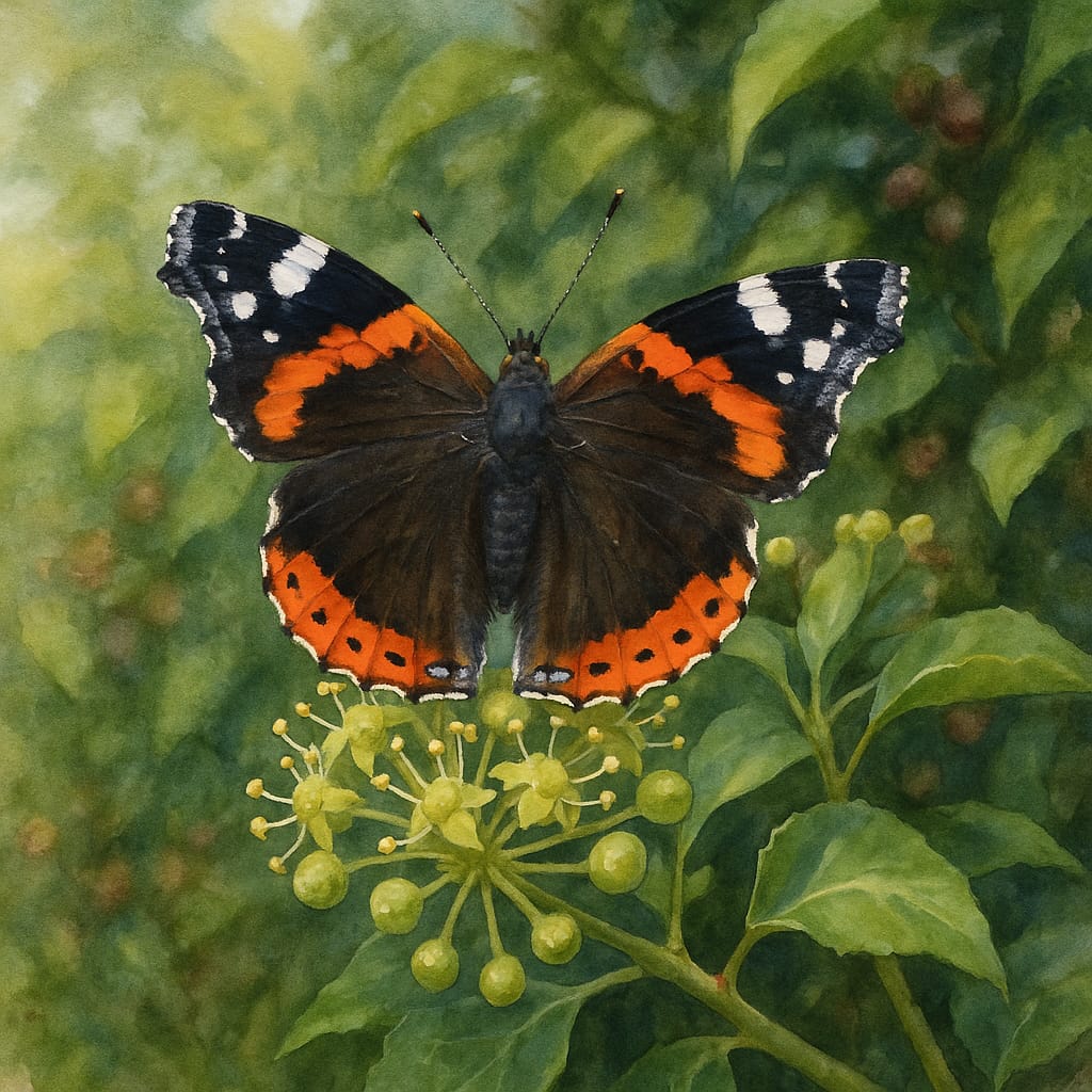 Red Admiral Butterfly (Vanessa atalanta) wings open