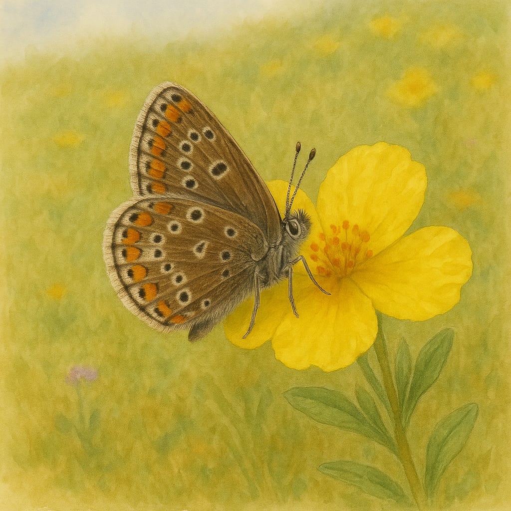The Brown Argus butterfly (Aricia agestis)