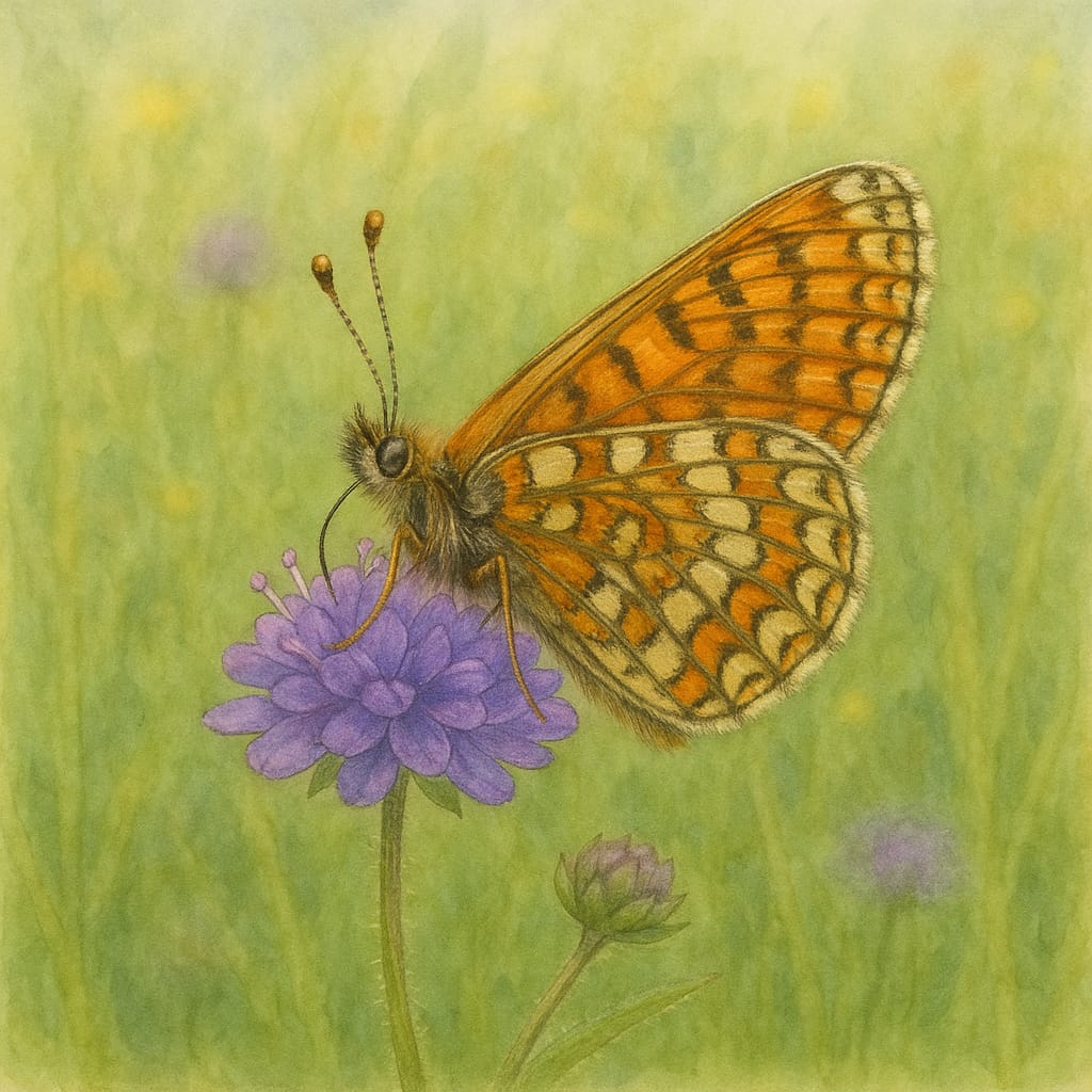 The Marsh Fritillary butterfly (Euphydryas aurinia)