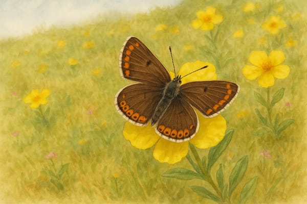 The Brown Argus butterfly (Aricia agestis)